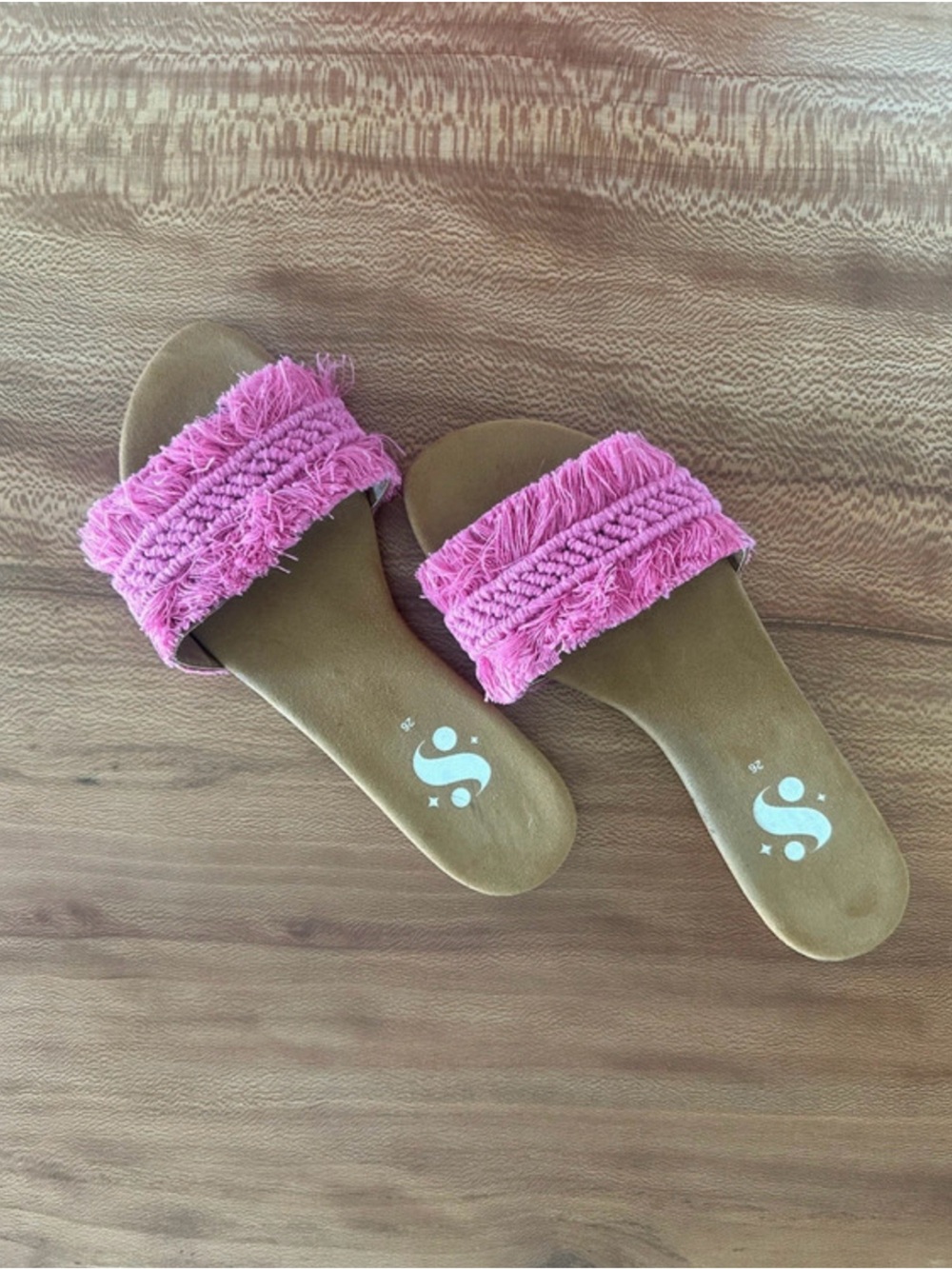 Pink Fringe Slide Sandals Boho Women | Size: 8